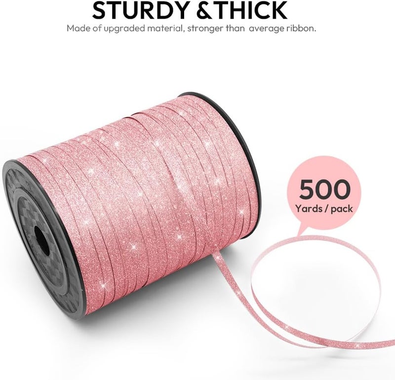 HimBen 500 Yards Curling Ribbon for Gift Wrapping, 3/16" Balloon String for Christmas Valentine Birthday Wedding Party Festival Decoration, Crafts, Flower Bouquet(Glitter Pink) - Image 2